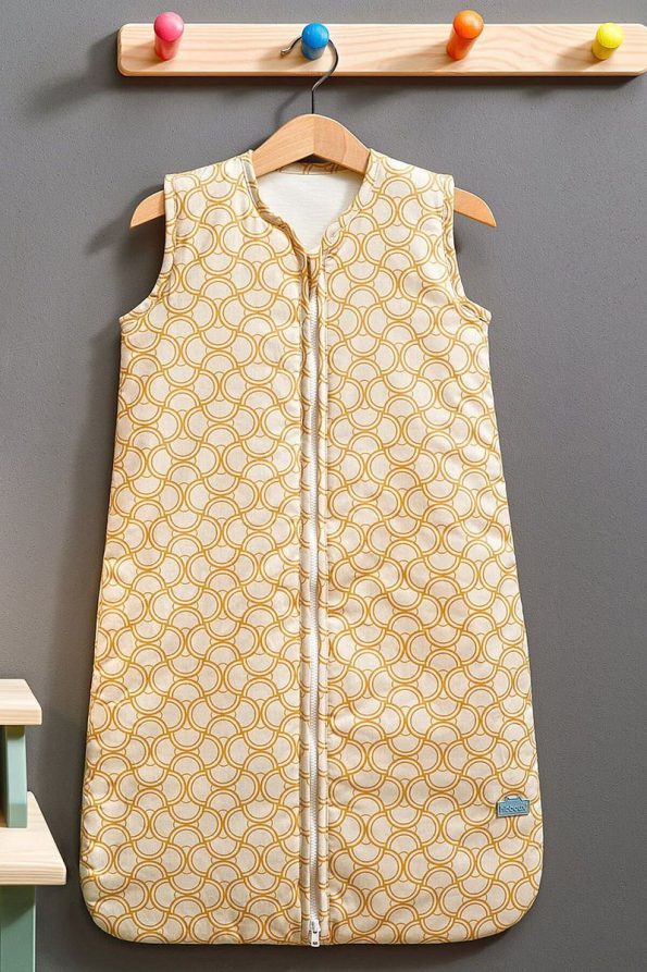 Hibboux Waves 100% Cotton Fabric Sleeveless Sleep Sack Mustard Cream