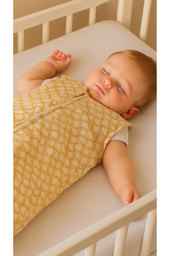Hibboux Waves 100% Cotton Fabric Sleeveless Sleep Sack Mustard Cream