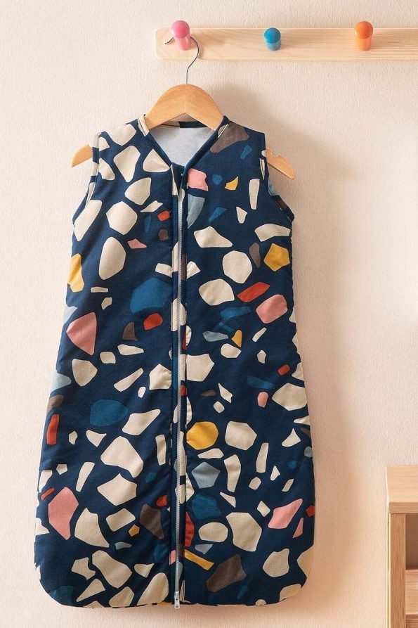 Hibboux Terazzo 100% Cotton Sleeveless 2.5 Tog Stone Pattern Sleep Bag - Navy Blue
