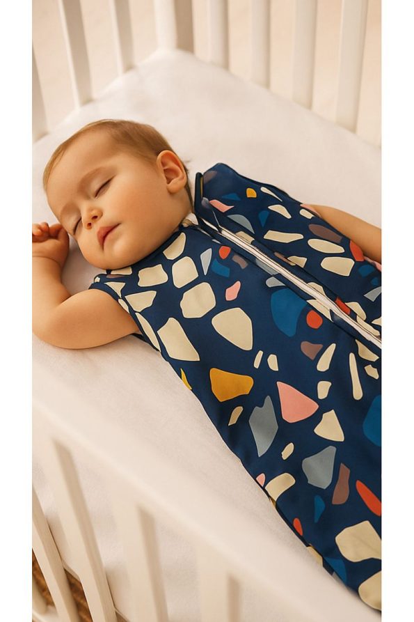 Hibboux Terazzo 100% Cotton Sleeveless 2.5 Tog Stone Pattern Sleep Bag - Navy Blue