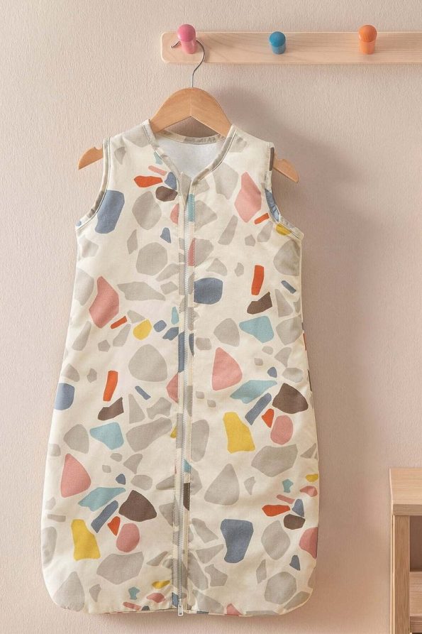 Hibboux Terazzo 100% Cotton Nano Padding Sleeveless 2.5 Tog Stone Pattern Sleeping Bag - Grey Beige