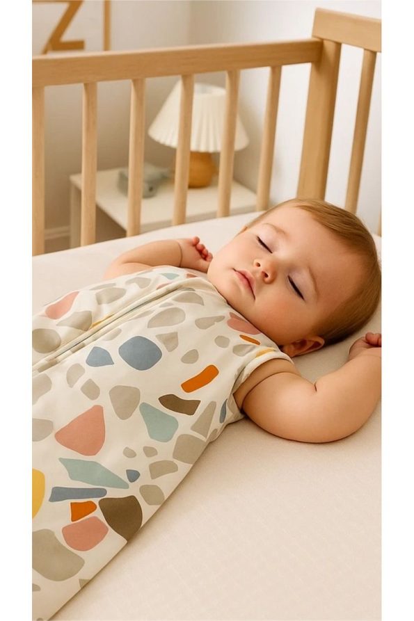 Hibboux Terazzo 100% Cotton Nano Padding Sleeveless 2.5 Tog Stone Pattern Sleeping Bag - Grey Beige