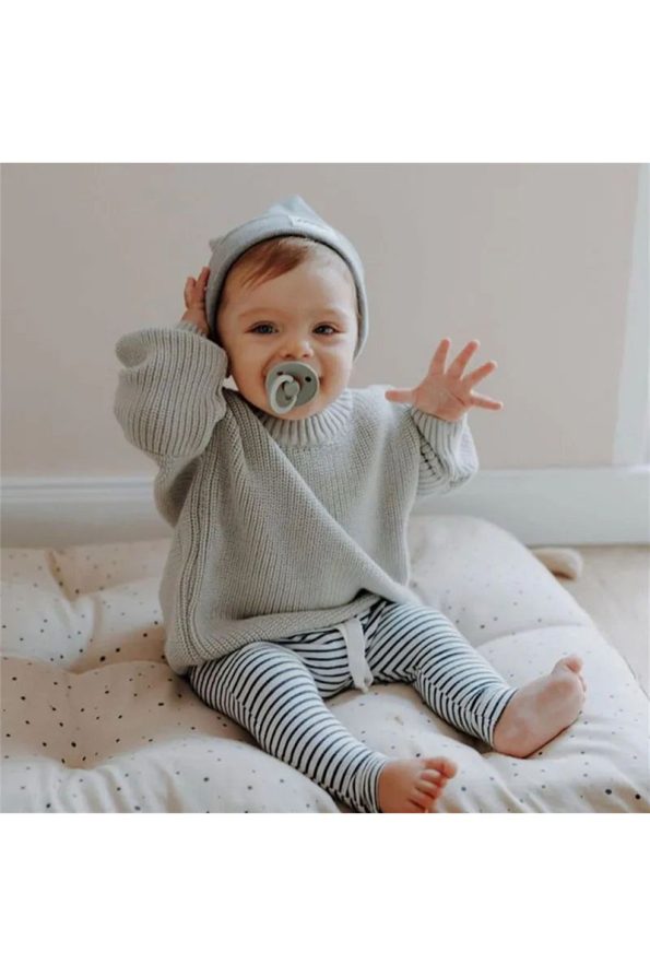 Mini Ropa Unisex Regular Baby Kids Sweater Gray Crew Neck Oversized Knit Sweater