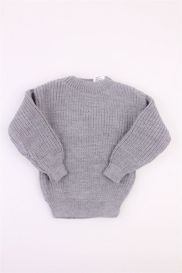 Mini Ropa Unisex Regular Baby Kids Sweater Gray Crew Neck Oversized Knit Sweater