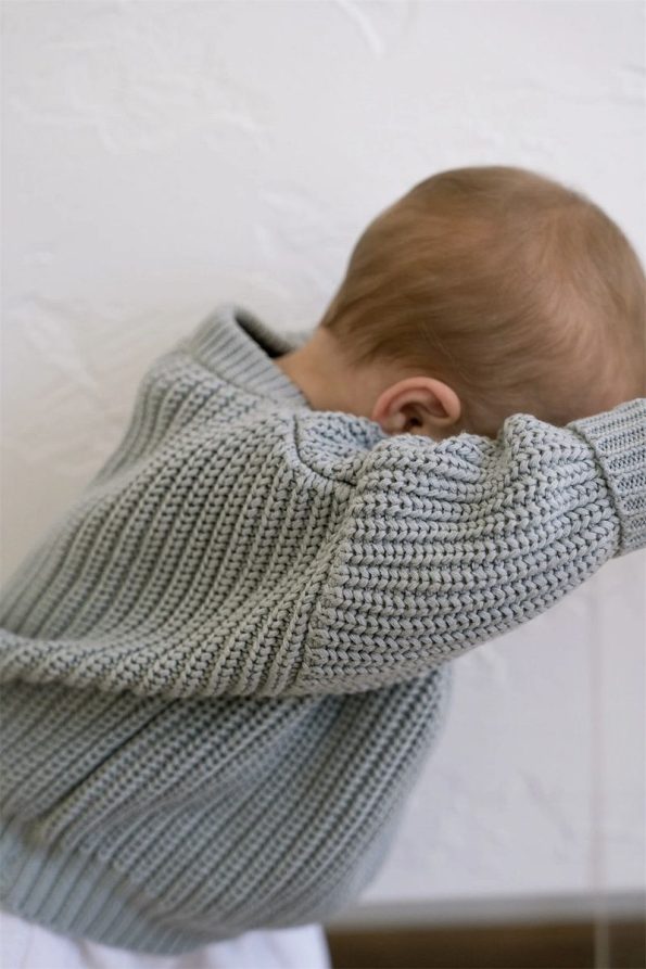 Mini Ropa Unisex Regular Baby Kids Sweater Gray Crew Neck Oversized Knit Sweater