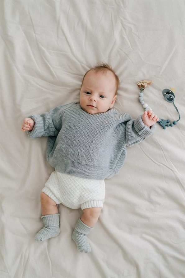 Mini Ropa Unisex Regular Baby Kids Sweater Gray Crew Neck Oversized Knit Sweater