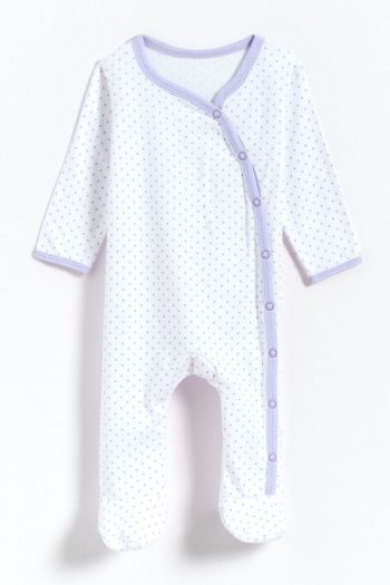 Gambino 100% Cotton Polka Dot Footed Baby Girl Romper - White
