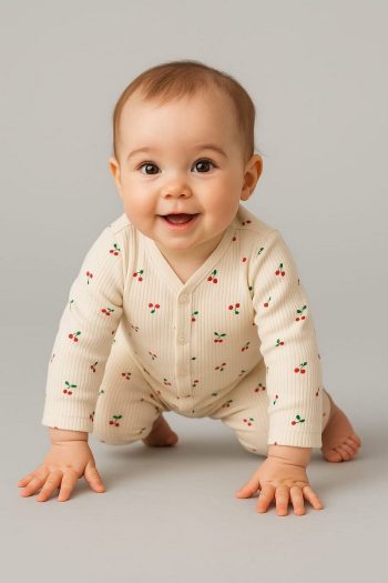 Dynamic Kids Cherry Print Snap Crotch Newborn Baby Romper