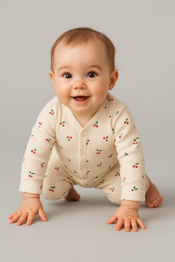 Dynamic Kids Cherry Print Snap Crotch Newborn Baby Romper