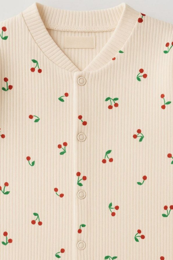 Dynamic Kids Cherry Print Snap Crotch Newborn Baby Romper