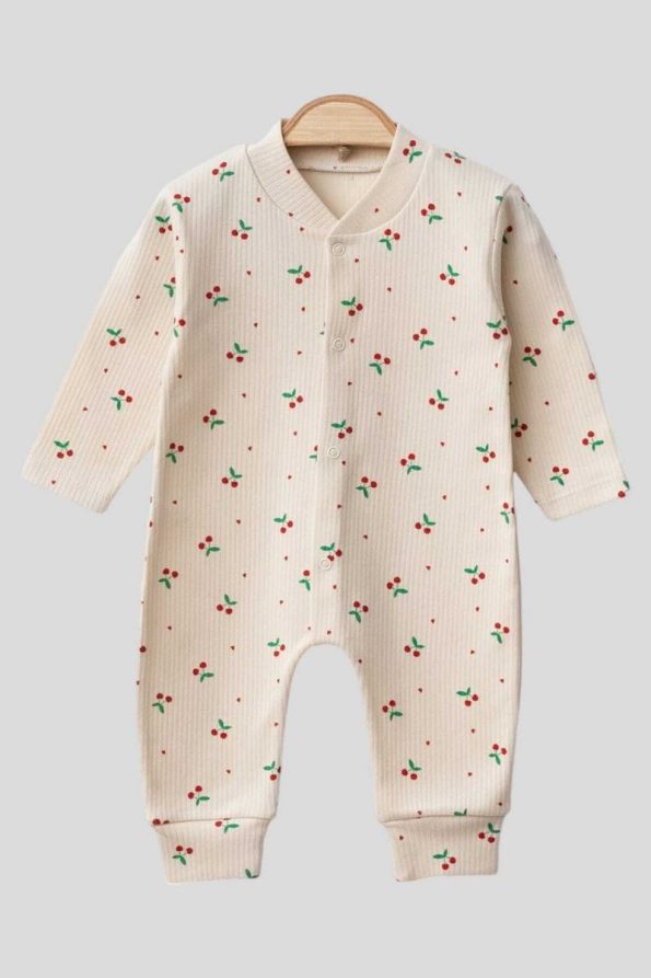 Dynamic Kids Cherry Print Snap Crotch Newborn Baby Romper