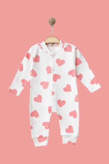 Dynamic Kids Heart Printed Ribbed Fabric Snapsuit for Newborns 100% Cotton