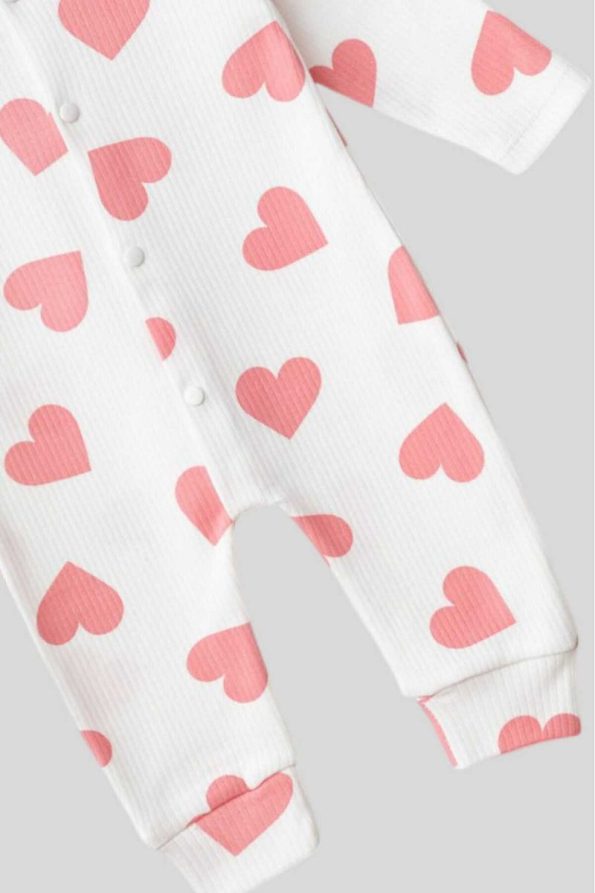 Dynamic Kids Heart Printed Ribbed Fabric Snapsuit for Newborns 100% Cotton