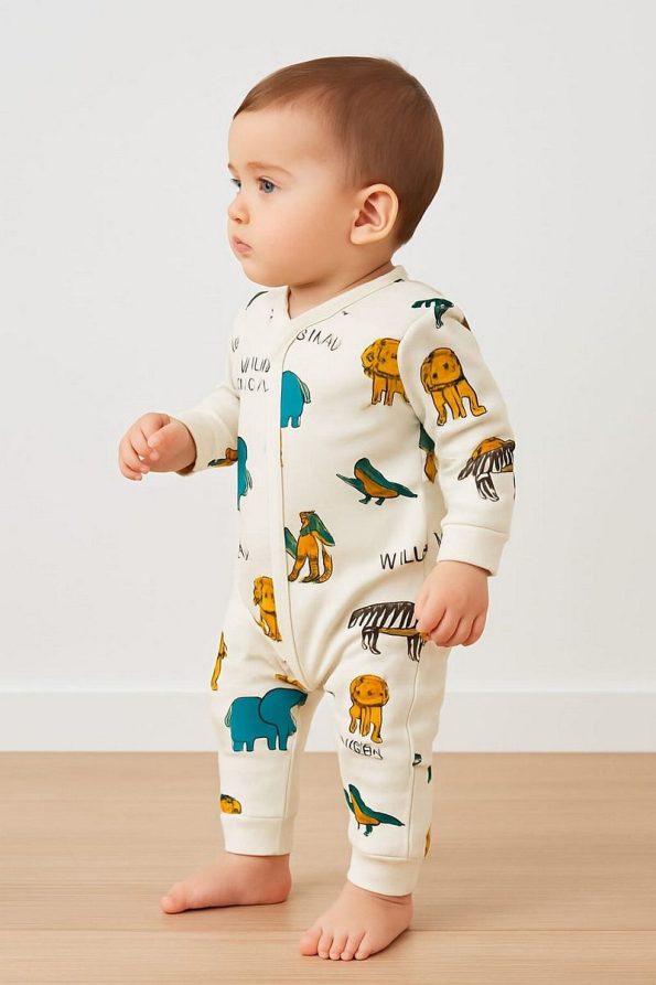 Dynamic Kids Boy Baby Safari Print Snap-Button Newborn Romper 100% Cotton Stretch 1-3-6 Months