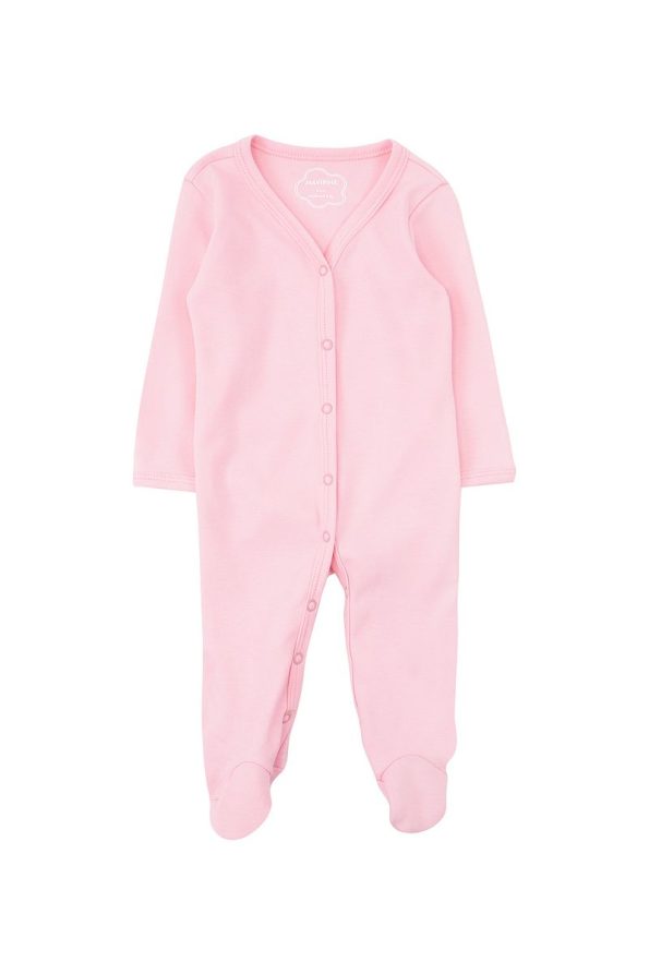 Mavipink Girls' 100% Cotton Pink Long Sleeve Footed Jumpsuit
