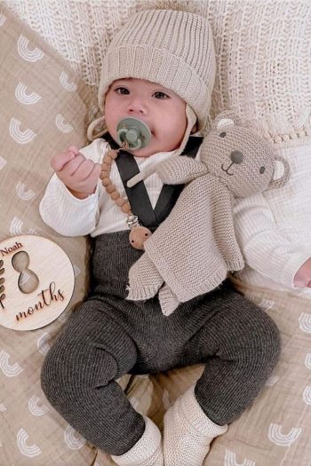 Minytrendy Unisex Baby Adjustable Cross Strap Stretch Knit Leggings 3-24 Months - Charcoal