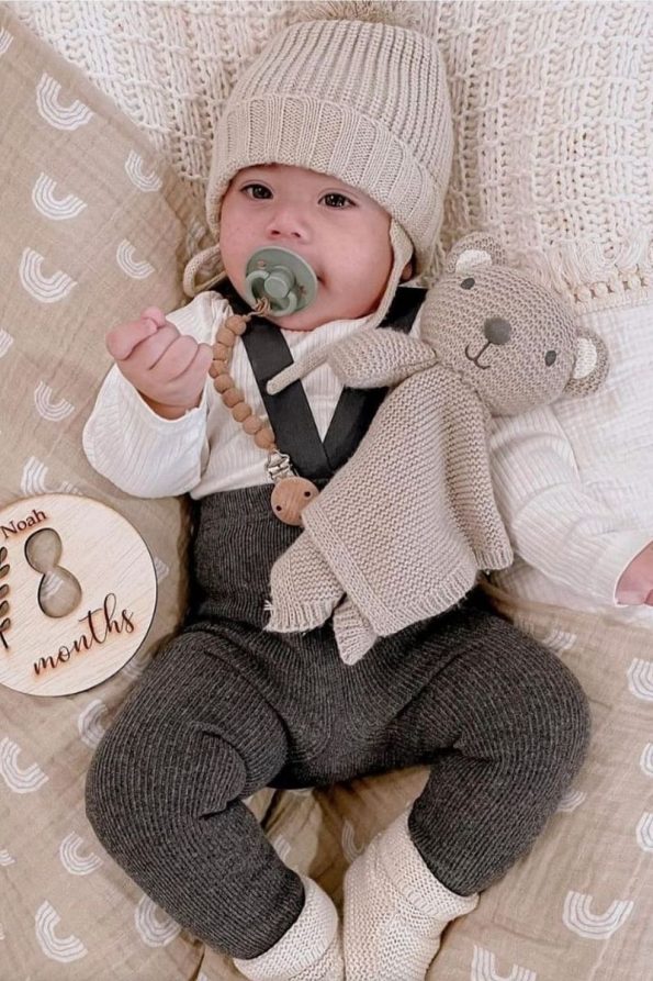 Minytrendy Unisex Baby Adjustable Cross Strap Stretch Knit Leggings 3-24 Months - Charcoal