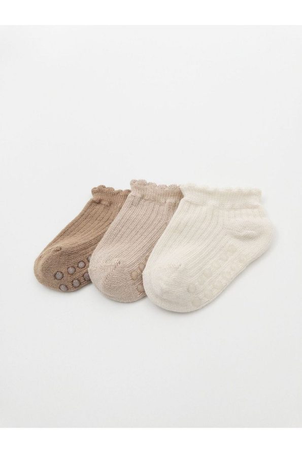 KARAMİLA Set of 3 Girls' Short Bamboo Socks with Non-Slip Silicone Base