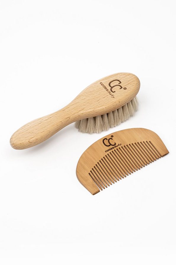 ComesBaby 2-Piece Goat Hair Baby Brush & Mini Oval Comb