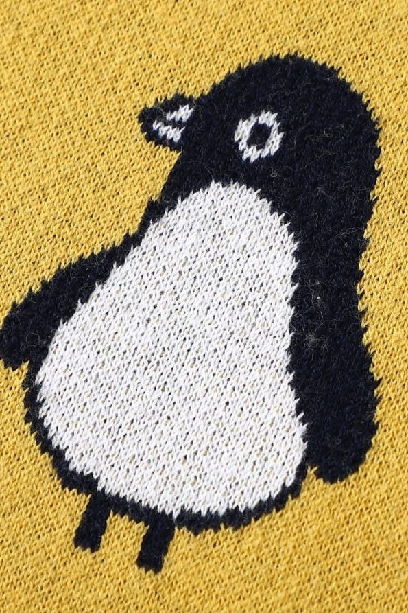 Battani.Co Knitted Baby Blanket for Boys and Girls - Yellow Penguin 90cm x 110cm