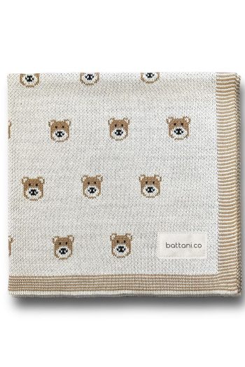 Battani.Co Knitted Baby Blanket with Teddy Bear 85x85 Cm