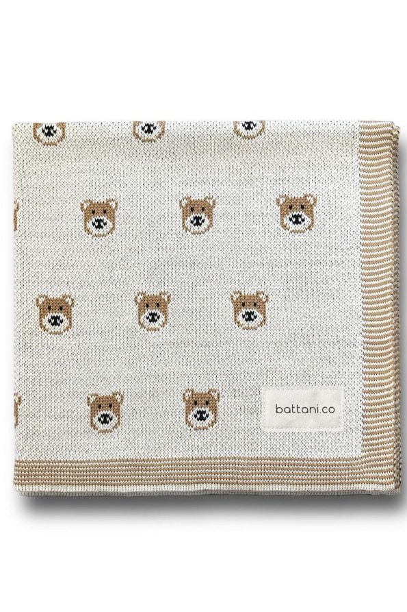 Battani.Co Knitted Baby Blanket with Teddy Bear 85x85 Cm