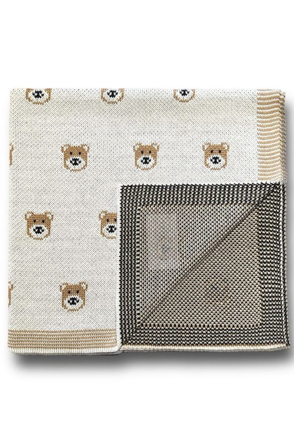 Battani.Co Knitted Baby Blanket with Teddy Bear 85x85 Cm