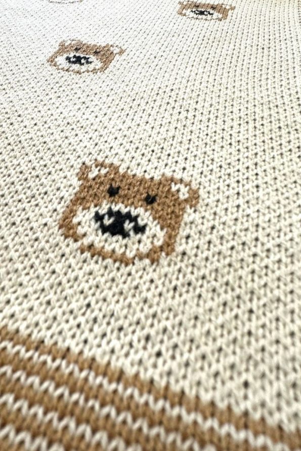 Battani.Co Knitted Baby Blanket with Teddy Bear 85x85 Cm