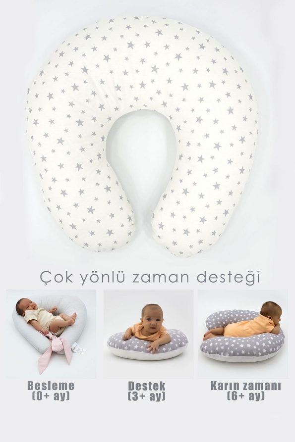 mordesign Nursing Pillow, Baby Support Cushion, Maternity Pillow Cotton Fabric, Little Star Series, Gray