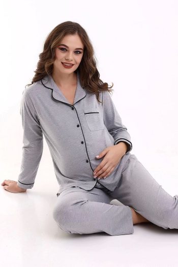 LadyMina Maternity Long Sleeve Cotton Pajama Set