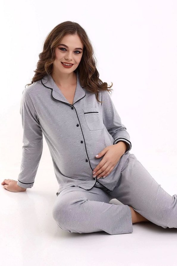 LadyMina Maternity Long Sleeve Cotton Pajama Set