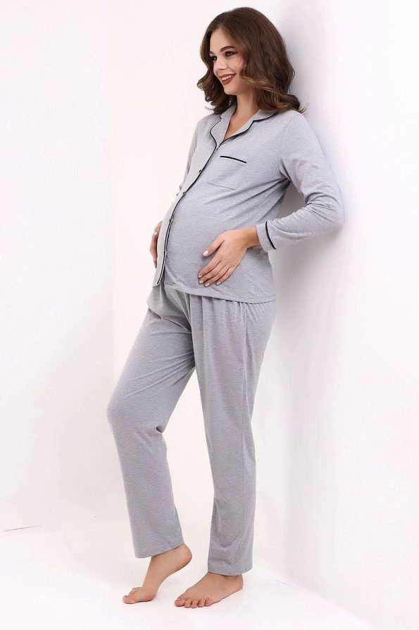 LadyMina Maternity Long Sleeve Cotton Pajama Set