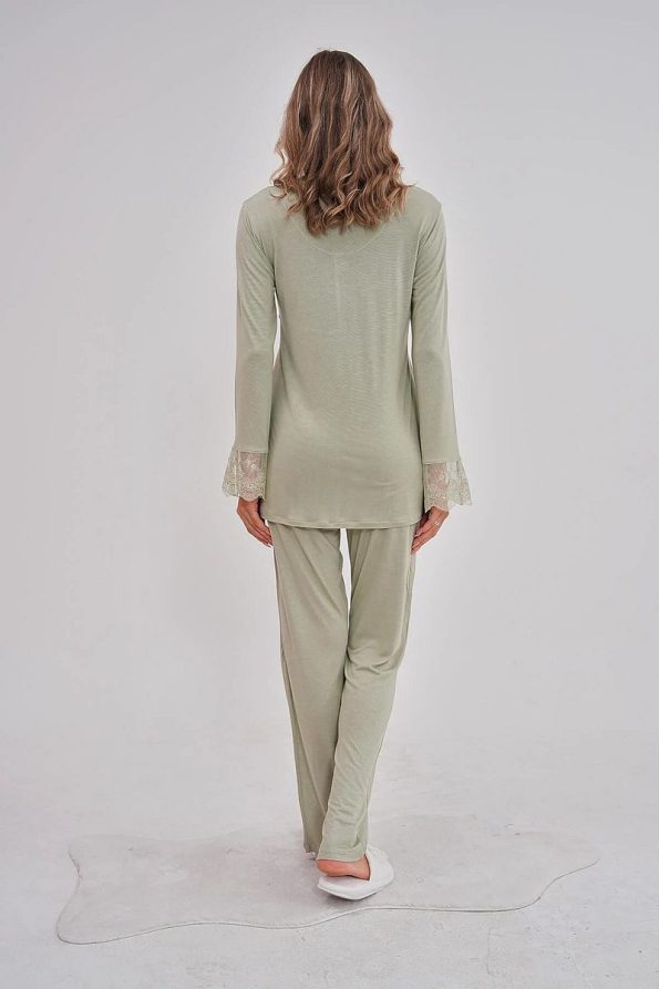 Women’s Green Lace Long Sleeve Cotton Maternity Pajama Set