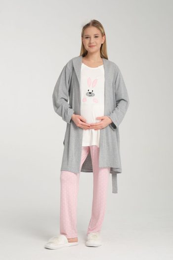 Effortt Venera Baby 3-Piece Rabbit Detail Maternity Pajama Set