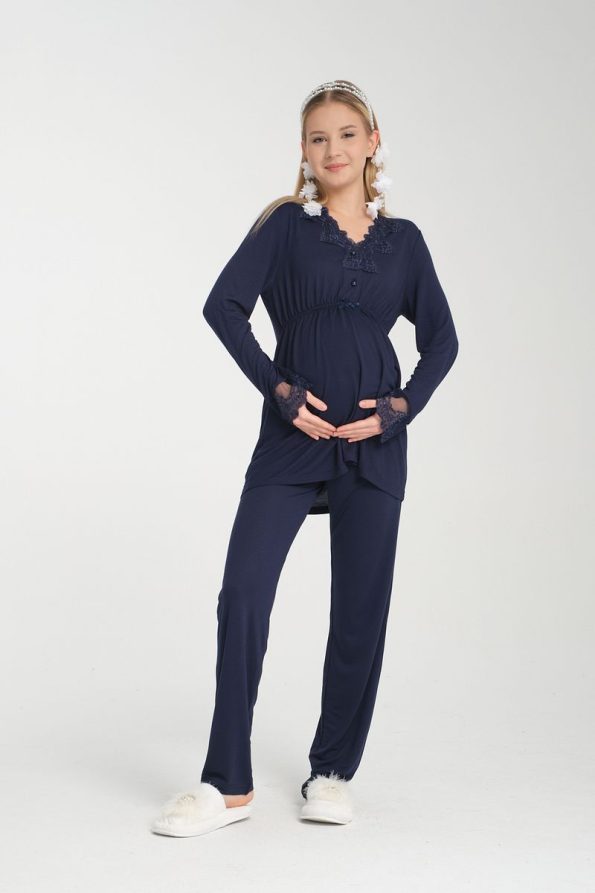 Elegant Lace Detail Maternity Pajama Set