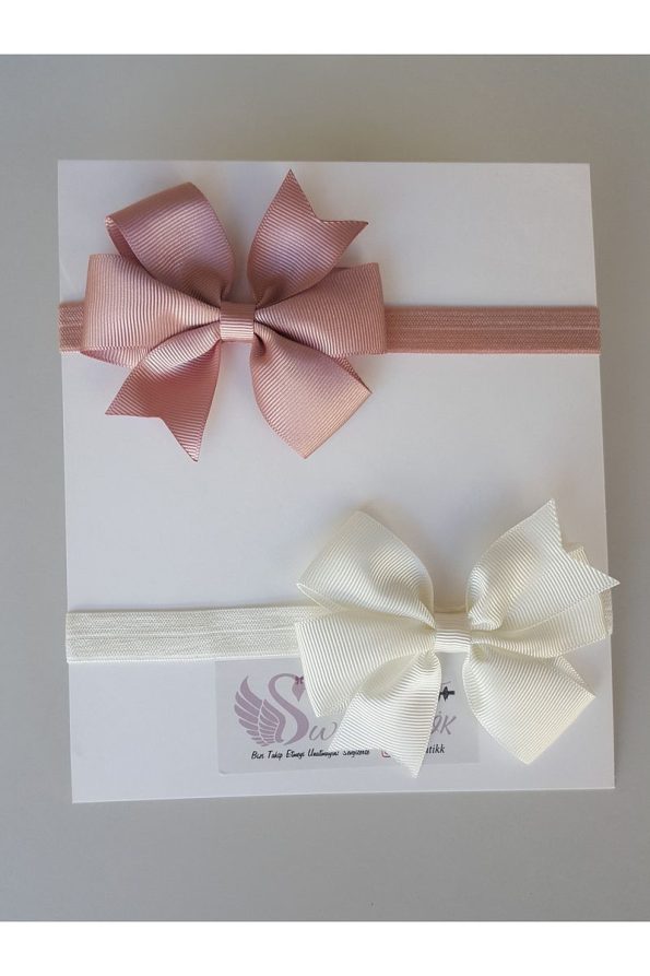 Swan Boutique Baby Girl Headband and Clip Set in Blush and Off-White