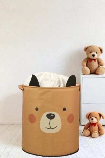 Flora Bear Pattern Mesh Drawstring Storage Bin for Kids