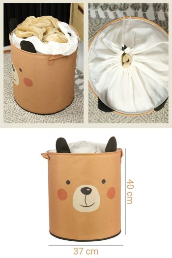Flora Bear Pattern Mesh Drawstring Storage Bin for Kids