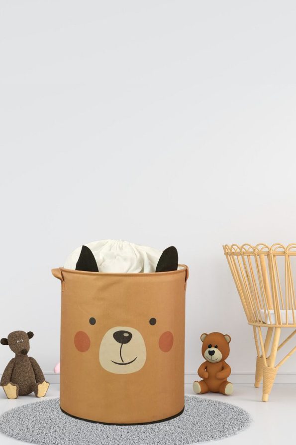 Flora Bear Pattern Mesh Drawstring Storage Bin for Kids