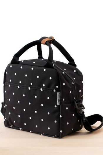 Happy Bear Thermal Lunch Bag Insulated Waterproof Black Polka Dot
