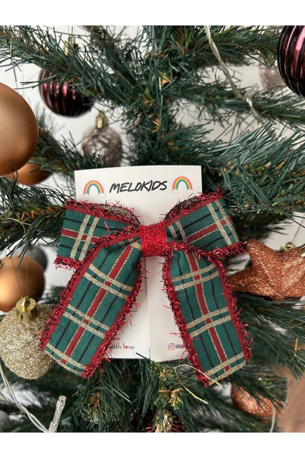 Melo Red Glitter Checkered Holiday Hair Bow Clip