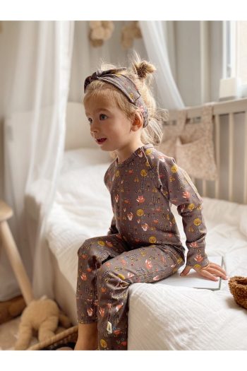Milk & Muffin Brown Fox and Forest Pattern Long Sleeve Baby Romper