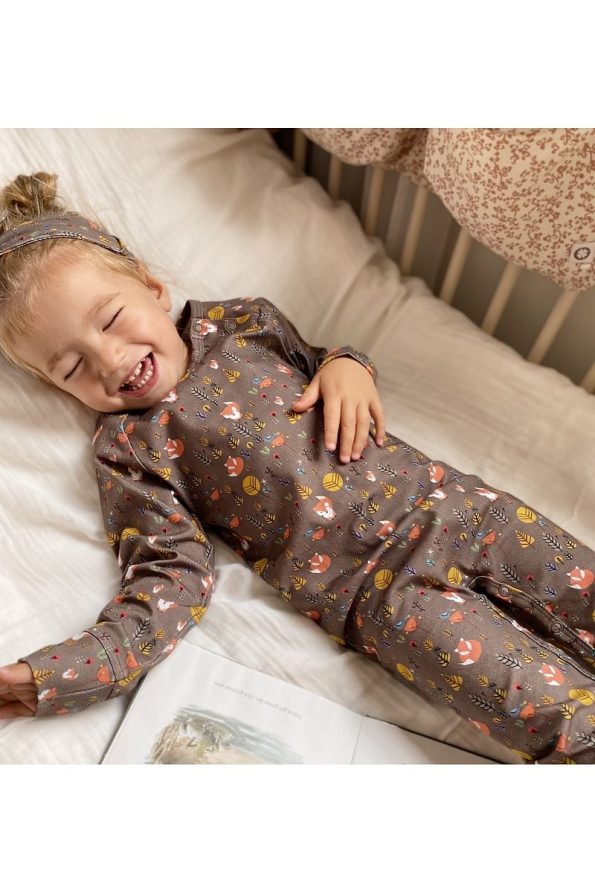Milk & Muffin Brown Fox and Forest Pattern Long Sleeve Baby Romper