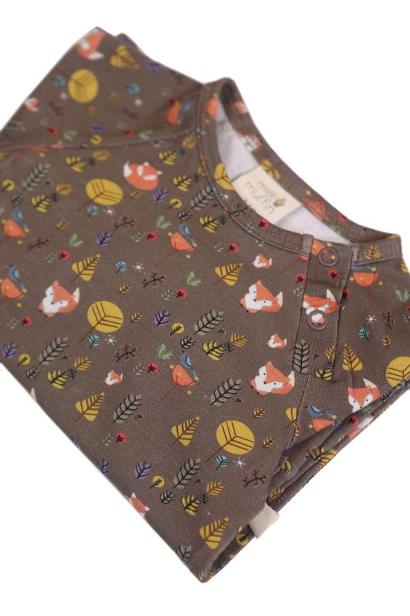 Milk & Muffin Brown Fox and Forest Pattern Long Sleeve Baby Romper