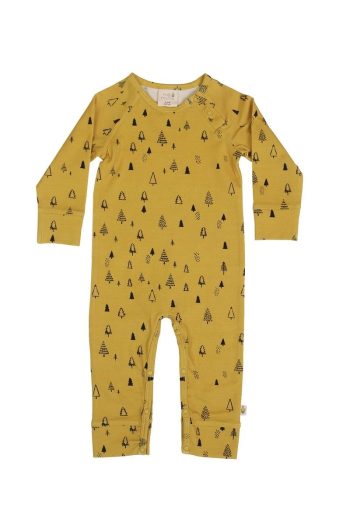 Milk & Muffin Yellow Tree Pattern Long Sleeve Baby Romper