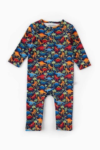Boumini Baby Long Sleeve Snap Romper with Colorful Dinosaur Print