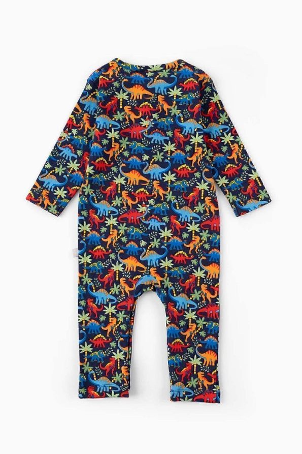 Boumini Baby Long Sleeve Snap Romper with Colorful Dinosaur Print
