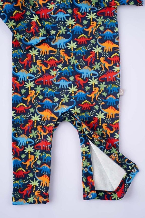 Boumini Baby Long Sleeve Snap Romper with Colorful Dinosaur Print