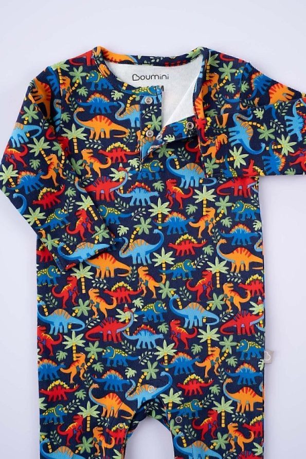 Boumini Baby Long Sleeve Snap Romper with Colorful Dinosaur Print