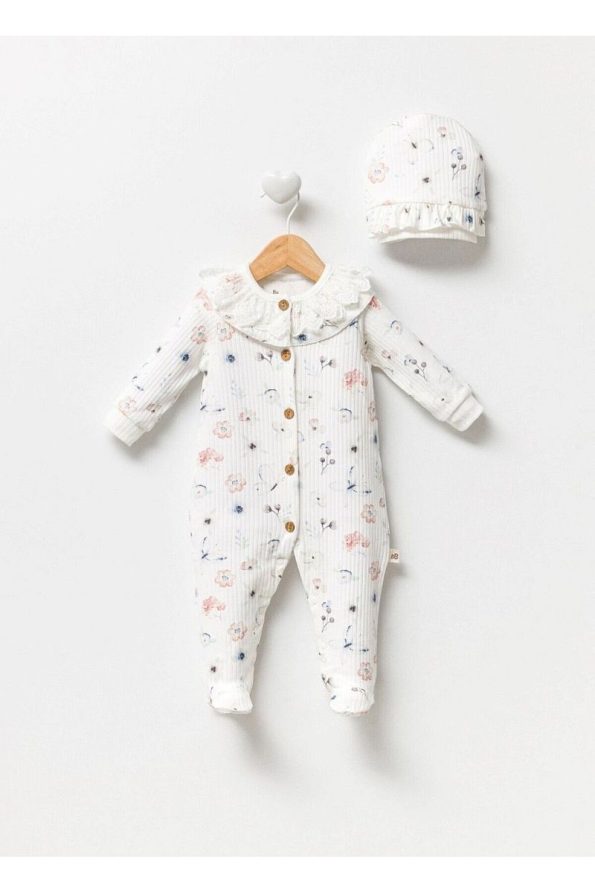 Bubbles Organic Fabric Front Button Lace Embellished Baby Girl Romper